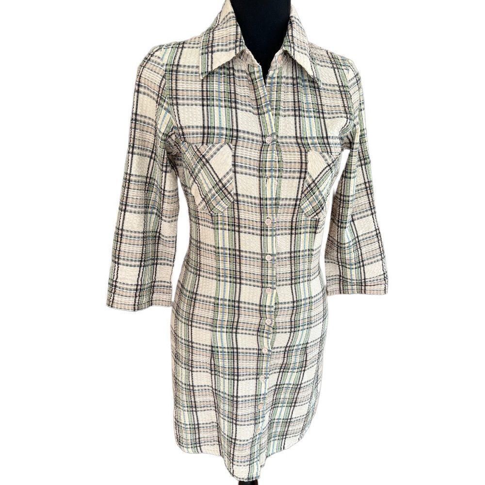 JFW by Just for Wraps plaid button front tab sleeved dress
